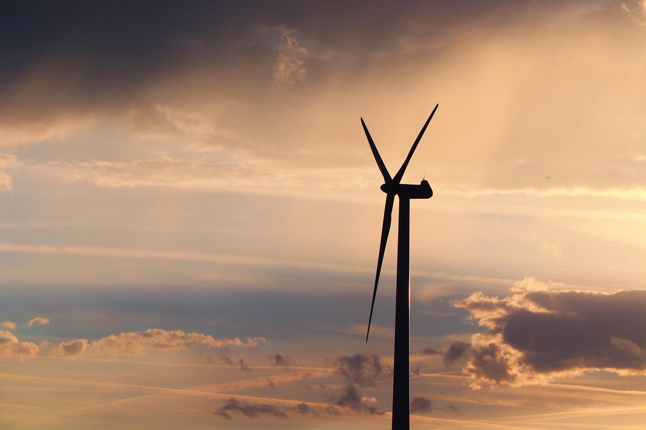 windmill, heaven, sunset, wind farm, wind turbine, clouds, green electricity, energy production, wind power, nature, wind energy