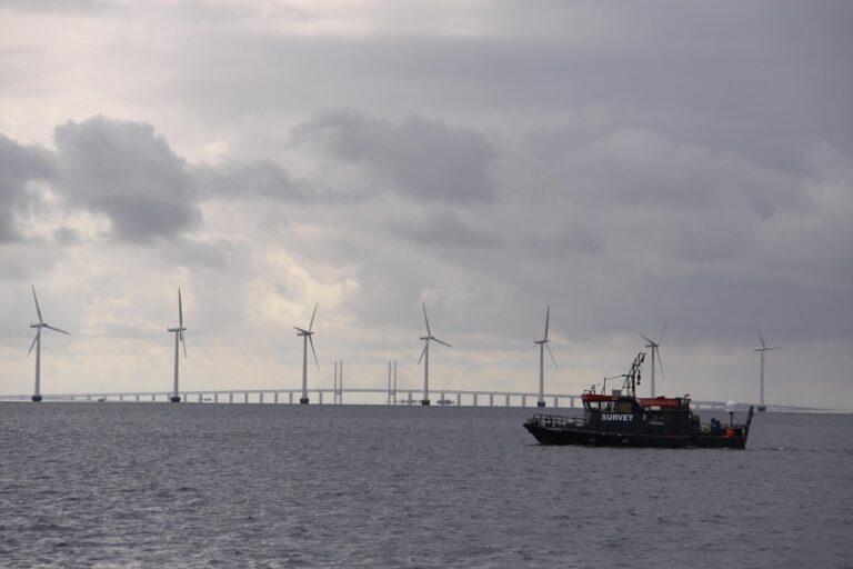 the sound, sea, water, offshore wind turbines, clouds, sky, nature, denmark, boat, silhouette, wind turbines, energy