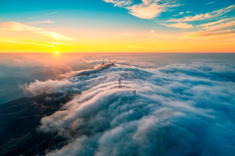 wind power generation, windmill, nature, clouds, aerial view, mountain, heyuan, queyashan