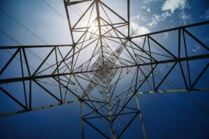 pylon, electricity, sun, power, grid, infrastructure, industrial, landscape, sky, cloudscape, perspective, nature, height, scale