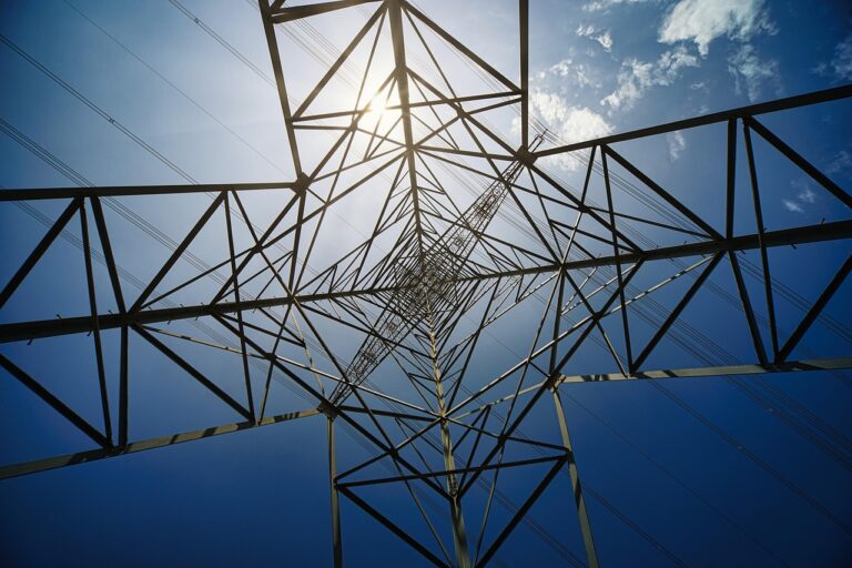 pylon, electricity, sun, power, grid, infrastructure, industrial, landscape, sky, cloudscape, perspective, nature, height, scale