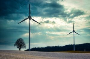 windmills, wind turbines, wind power, energy, sunset, current, wind energy, clouds, field, meadow, nature, renewable energy