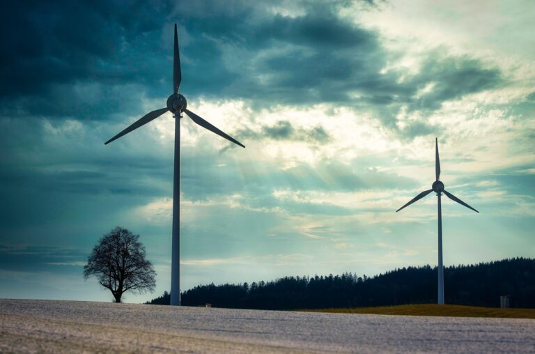 windmills, wind turbines, wind power, energy, sunset, current, wind energy, clouds, field, meadow, nature, renewable energy