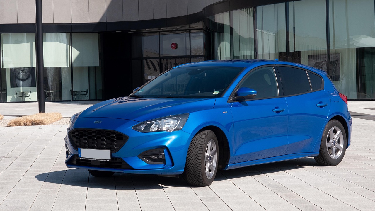 ford, automobile, blue, car, building, car wallpapers, architecture, ford focus