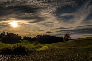 sunset, heaven, clouds, weather shadow, landscape meadows, agriculture trees, grass green, eco system, rain wind