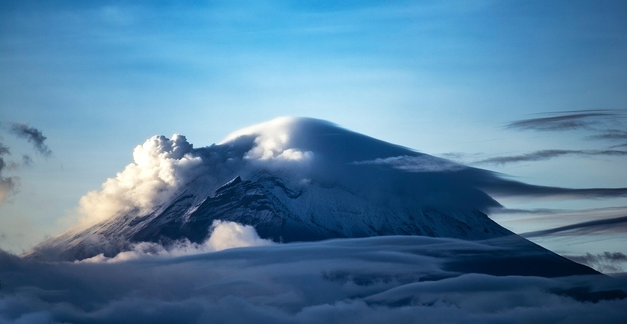 top, summit, mountain, volcano, nature, clouds, mexico, popocatepetl, landscape