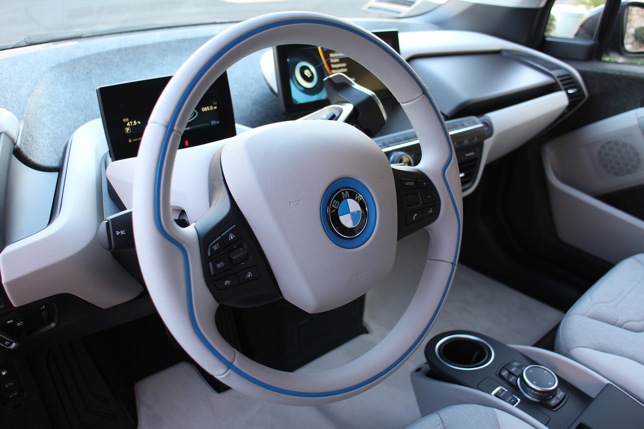 bmw, bmwi3, i3, car, automobile, ev, car wallpapers, electric, sedan, interior, blue car, blue interior