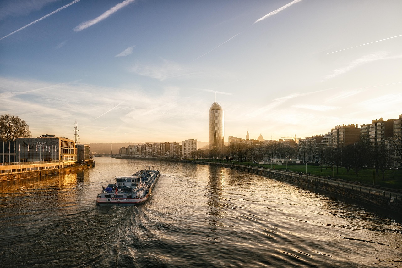 city, flow, skyline, building, ship, eve