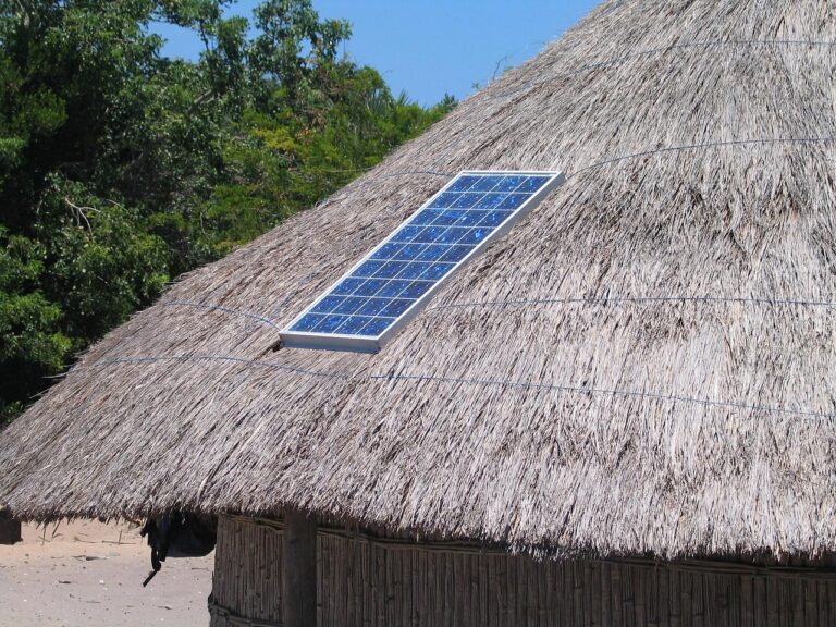 solar panel, roof, straw, hut, solar, panel, alternative, energy, power, electricity, house, environment, nature, renewable, green, sun, electric, environmental, conservation, africa, rooftop, gray house, gray sun, gray energy, gray power