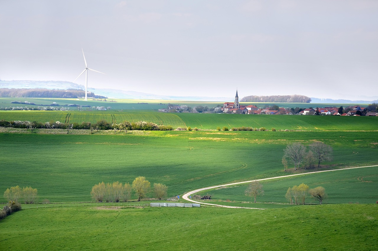 sustainable development, landscape, environment, sky, green, lorraine, countryside, greenery, nature, france, town, wind turbine, high tech, clean electricity, energy, wind, technology, resources, helix