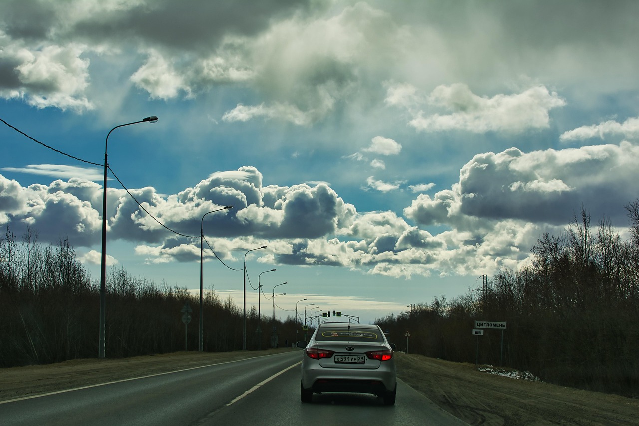 car, highway, road, kia rio, transport, vehicle, auto, car wallpapers, automobile, nature, asphalt, clouds, pavement, sky