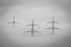 fog, landscape, electricity, electricity pylons, haze, mood, clouds, heaven, mystical, the atmosphere, black-and-white, three, technology, industry, cotton wool, stole, electro, supply, nature, transmission