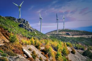 windmills, mountains, wind farm, wind turbines, wind power station, wind power plant, wind energy, power generation, energy generation, ecology, nature, landscape, countryside, environment, crete, greece