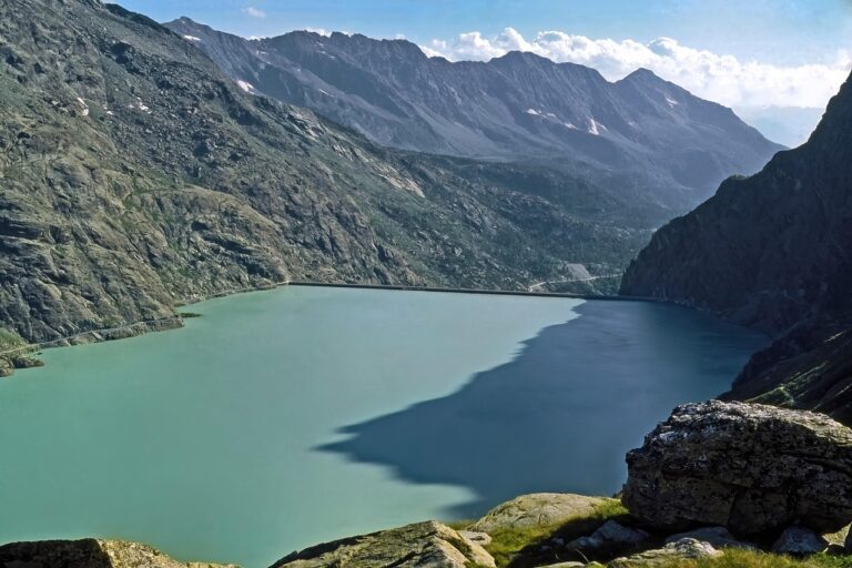 mountain, dam, reservoir, hydraulic engineering, artificial basin, the needle, water, alpine dam, barrage, nature, hydroelectric power plant, renewable energy, clean energy, point of view, panorama