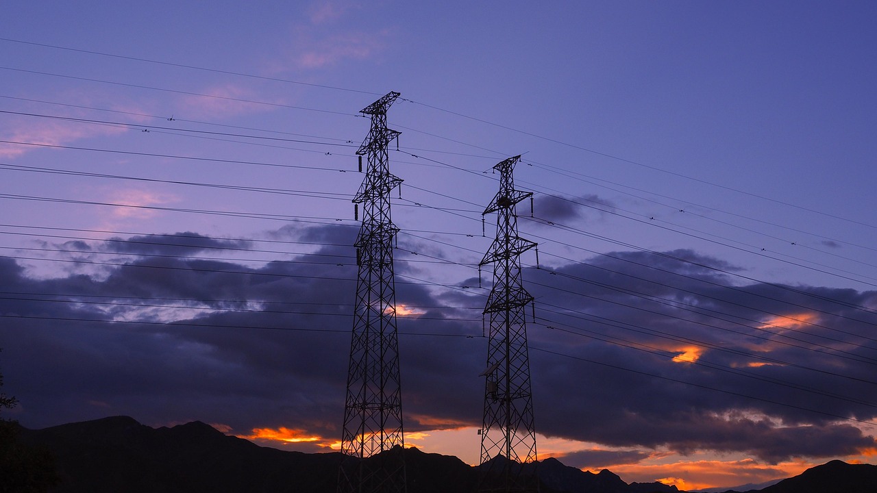 electrical, wires, grid, power, powerlines, sky, sunset, sunrise, dawn, dusk, nature, evening, morning