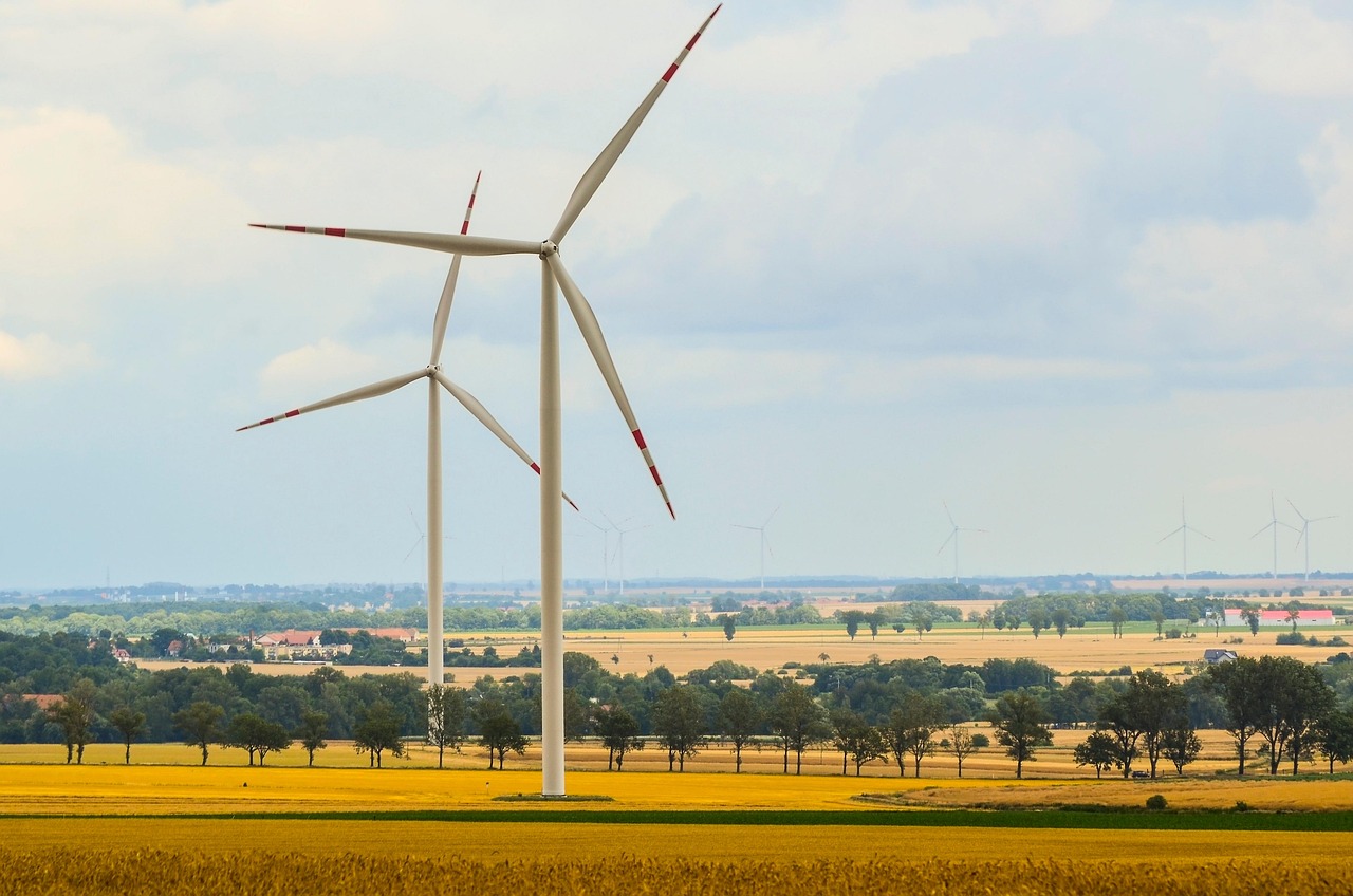 windmill, wind turbine, wind farm, wind power station, wind power plant, structure, landscape, countryside