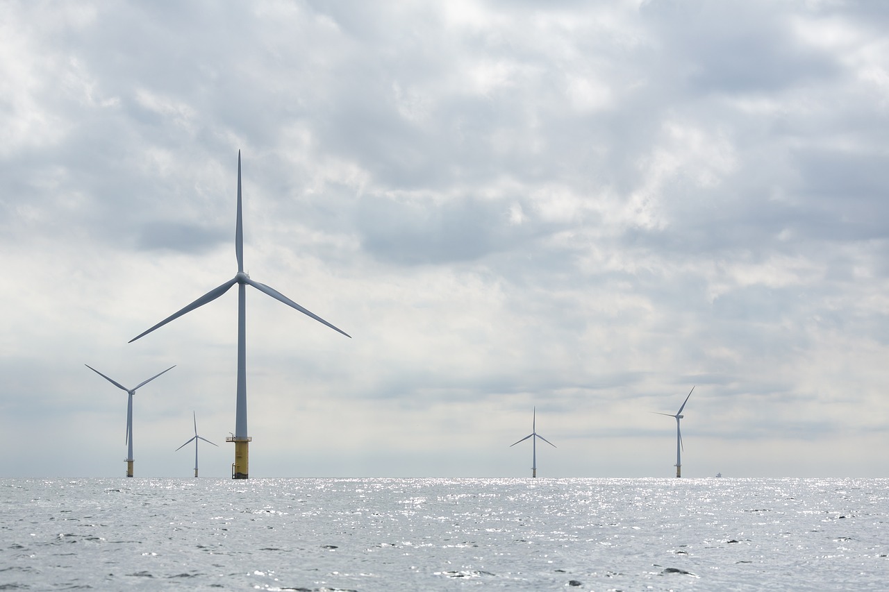 north sea, wind mill, sea, netherlands, ijmuiden, windmills, wind energy, mill, clouds, water, summer, coast, climate, clean energy, awaken, nature, sunset, evening