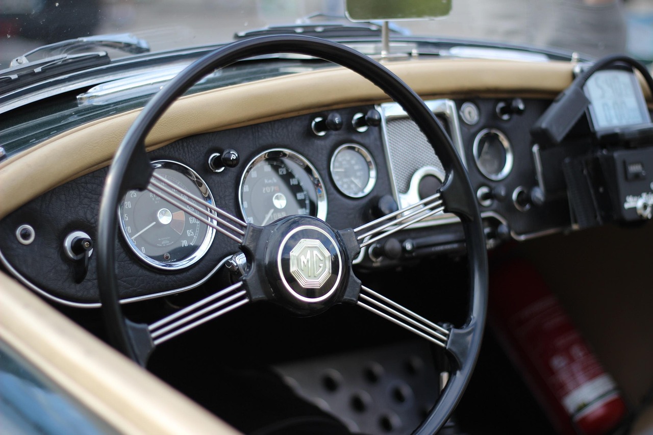 mg, car, car wallpapers, vintage, interior, old, motor, steering, retro, classic, auto, automobile