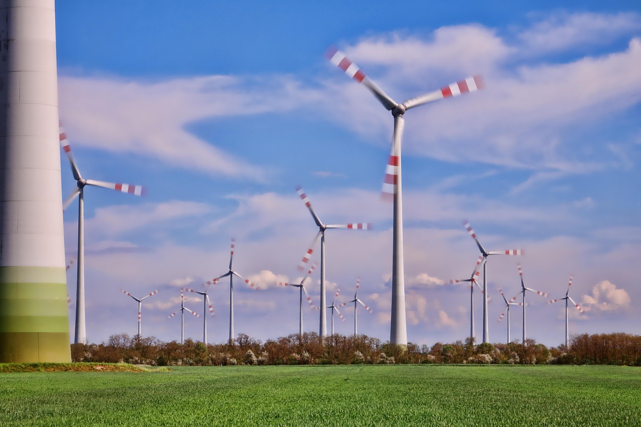 wind turbines in motion, electricity, energy, perfomance, turbine, technology, wind