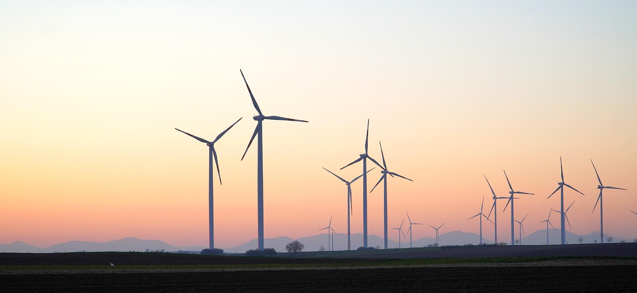 pinwheels, nature, wind power, wind energy, heaven, electricity, power generation, landscape, sunset, evening atmosphere, climate protection