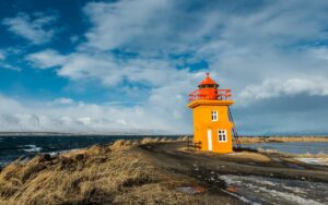 iceland, lighthouse, nature, coast, landscape, clouds, wind, winter