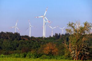 windmill, wind energy, power generation, alternative energy, environmental protection, energy transition, climate protection, landscape, nature, forest, green energy