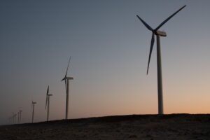 windmill, wind farm, sunset, nature, wind turbines, wind power station, wind power plant, landscape, countryside, wind-power generation, renewable energy, dusk, evening
