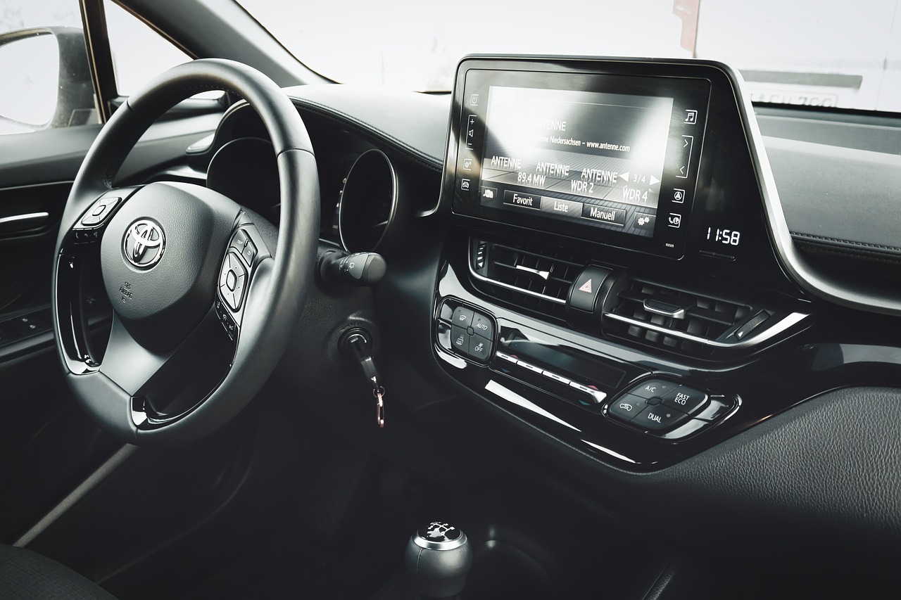 automobile, toyota, vehicle, design, inner space, steering wheel, dashboard, car, matt, black, modern, mat, display, car wallpapers, monitor, style, beautiful, elements