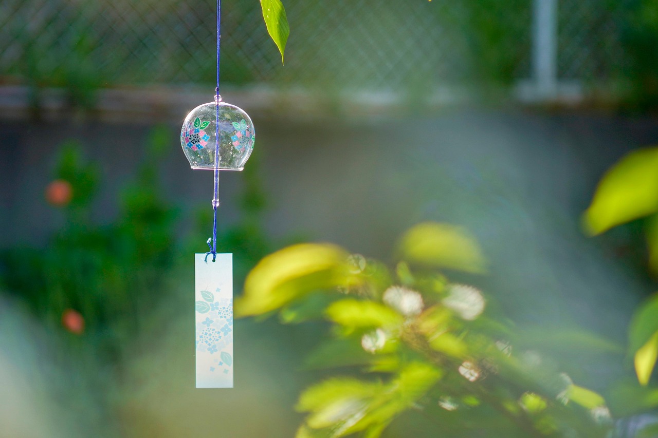 furin, wind chime, japanese wind chime, japanese wind bell, glass wind chime, culture, tradition, shrine, temple, japan, closeup